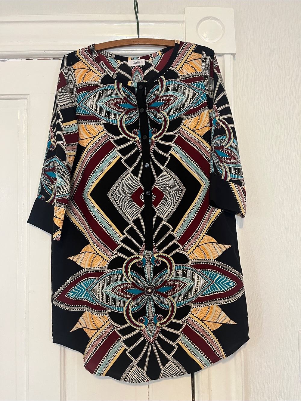 glam Multicolor Geometric Button-Front Tunic